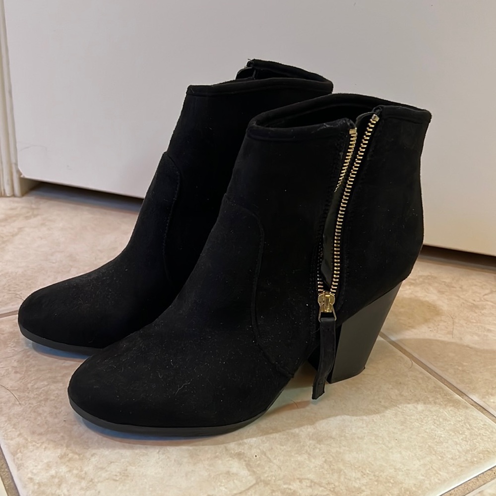 Black suede booties, size 8.5 like new